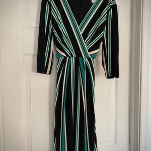 Jessica Simpson Black and Green Striped Long Sleeve Dress